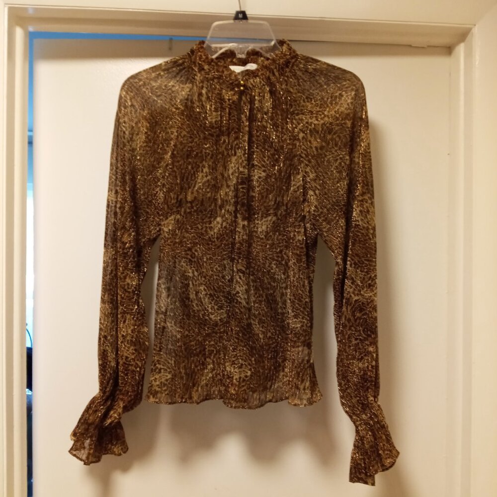 Joie Leopard Print Ruffle Cuff Top Blouse Size SP